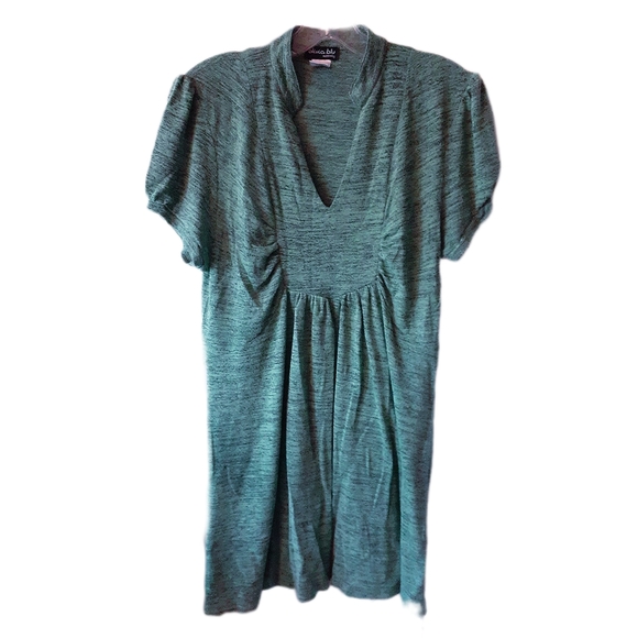 Jade Green Knit Space Dyed Cap Sleeve Tie Top with Faux Manderin  Collar - Picture 1 of 3